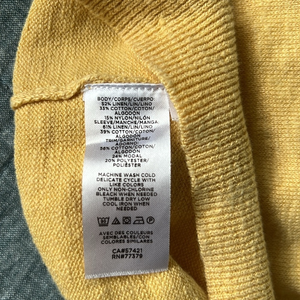 ANN TAYLOR Cotton Linen Knit Ruffle Sleeve Boatneck Sweater Top in Yellow | M - Picture 6 of 8